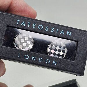 TATEOSSIAN AUTHENTIC Sterling Silver Checkered London Cufflinks IN BOX Read